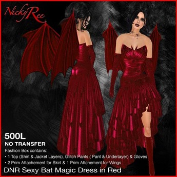 Second Life Marketplace - *DNR* Sexy Bat Magic Dress Red